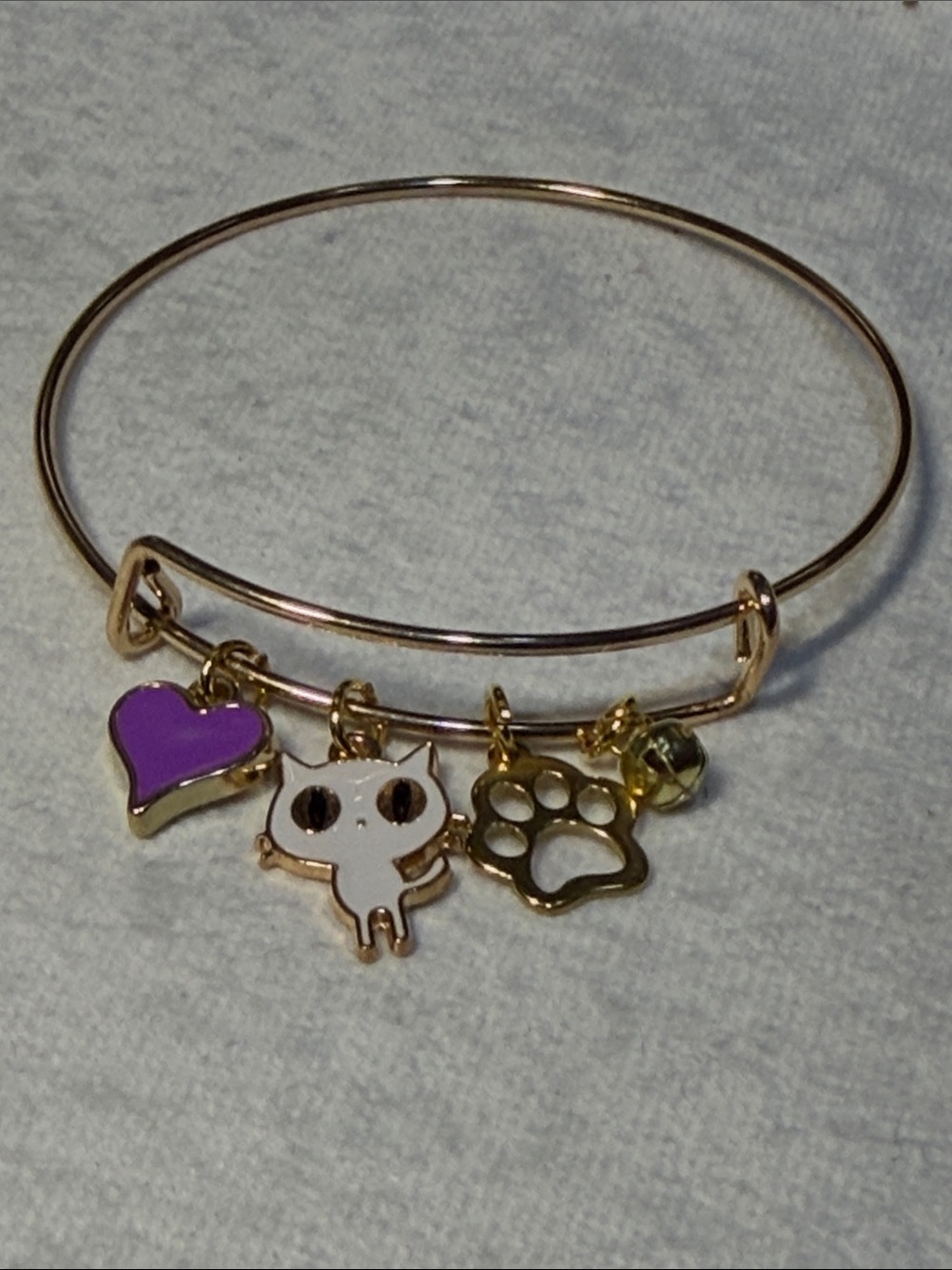Cattitude Gold Adjustable Charm Bangle Bracelet